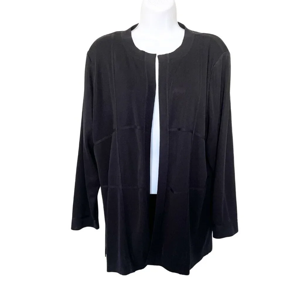 Exclusively Misook Black Cardigan Women Size 2X Open Front Long Sleeves